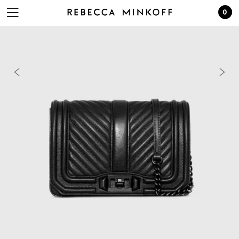 REBECCA MINKOFF Chevron Quilted Small Turnlock Love Crossbody Bag Black Hardware
